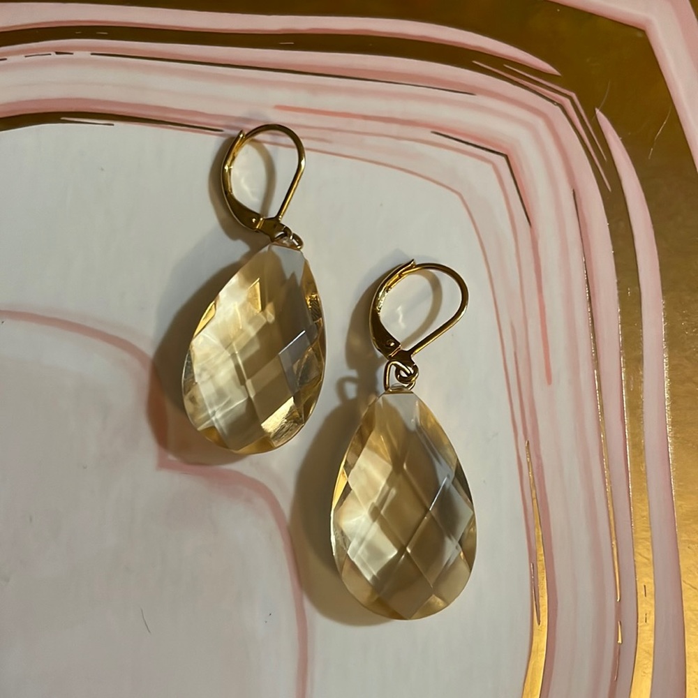 Joan Rivers Peachy Transparent Acrylic Faceted Gem Drop Earrings